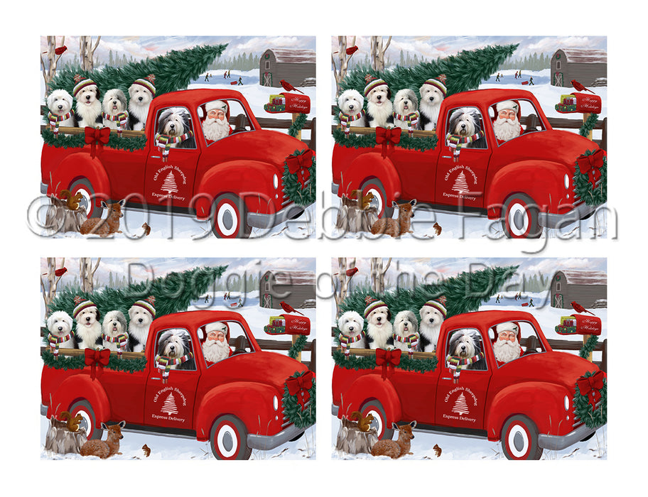Christmas Santa Express Delivery Red Truck Old English Sheepdogs Placemat