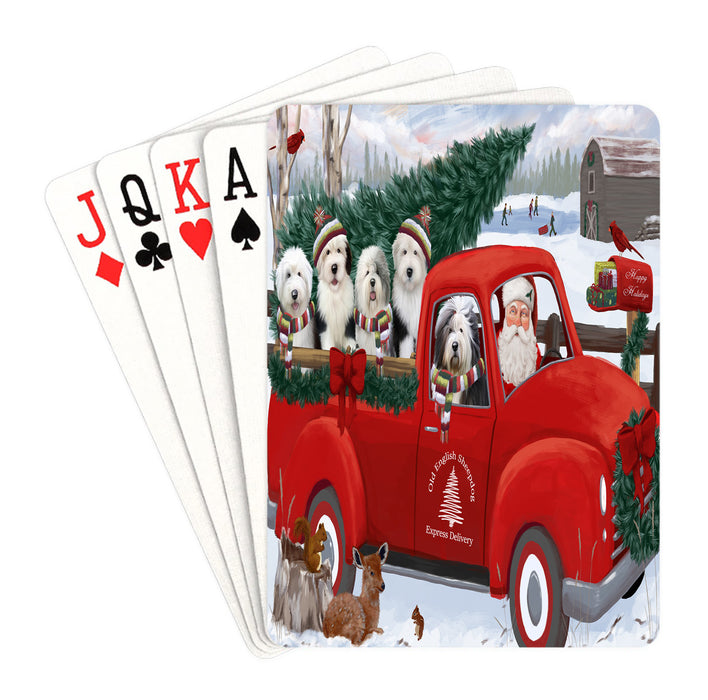 Christmas Santa Express Delivery Red Truck Old English Sheepdogs Playing Card Decks