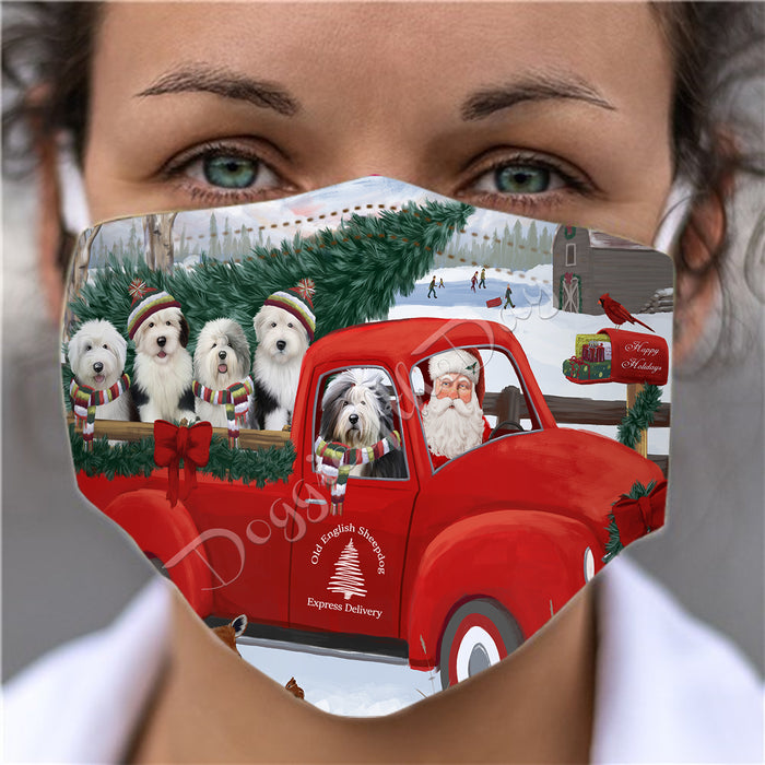 Christmas Santa Express Delivery Red Truck Old English Sheepdogs Face Mask FM48457