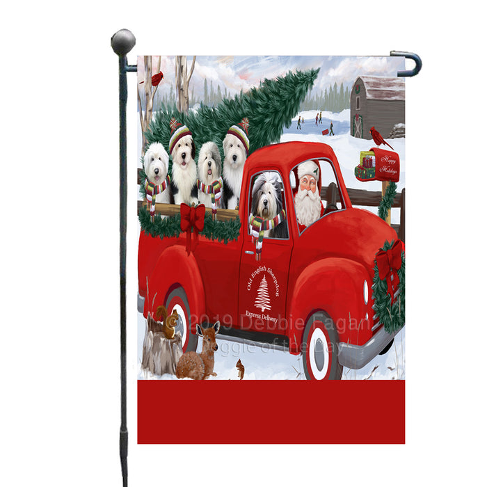Personalized Christmas Santa Red Truck Express Delivery Old English Sheepdogs Custom Garden Flags GFLG-DOTD-A57667