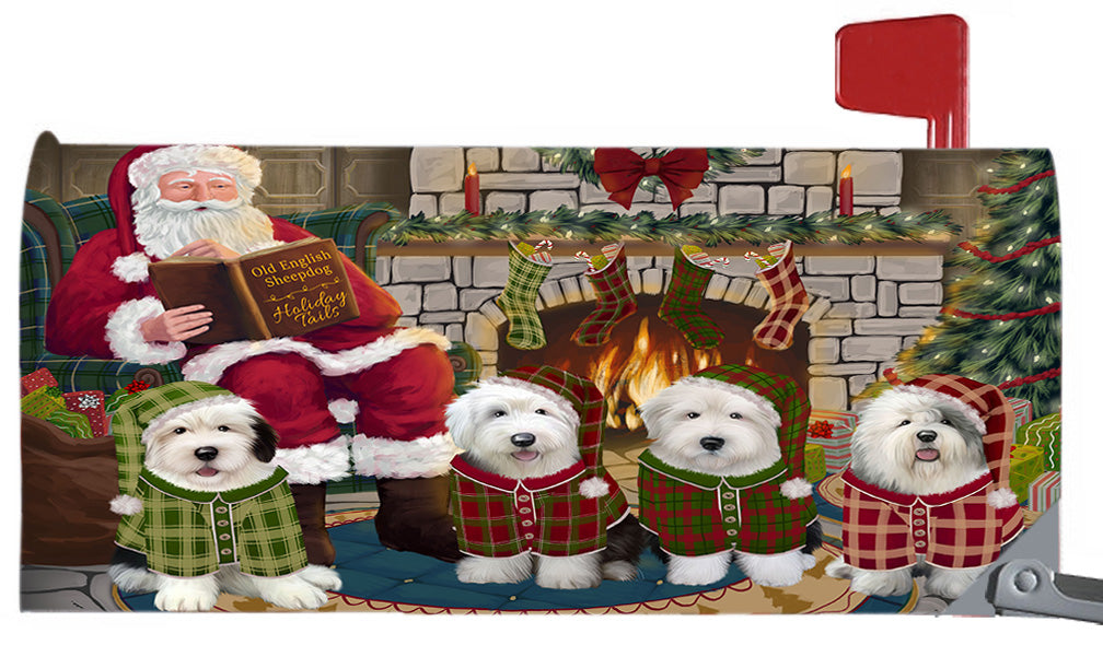 Christmas Cozy Holiday Fire Tails Old English Sheepdogs 6.5 x 19 Inches Magnetic Mailbox Cover Post Box Cover Wraps Garden Yard Décor MBC48918