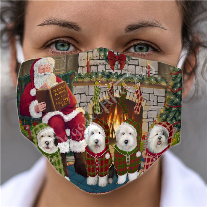 Christmas Cozy Holiday Fire Tails Old English Sheepdogs Face Mask FM48651