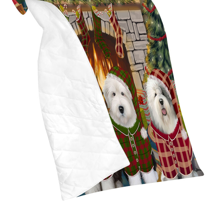 Christmas Cozy Holiday Fire Tails Old English Sheepdogs Quilt