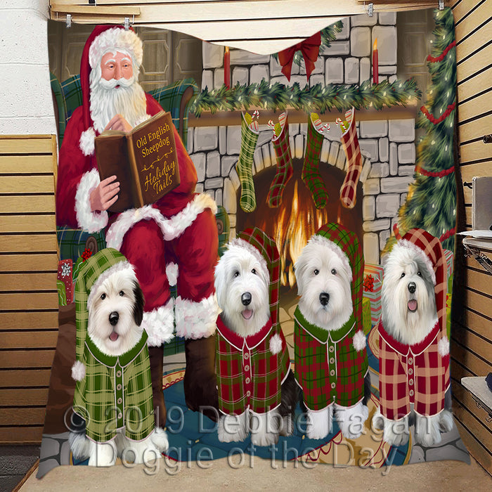 Christmas Cozy Holiday Fire Tails Old English Sheepdogs Quilt