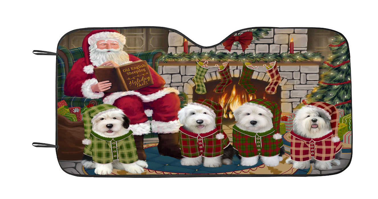 Christmas Cozy Holiday Fire Tails Old English Sheepdogs Car Sun Shade