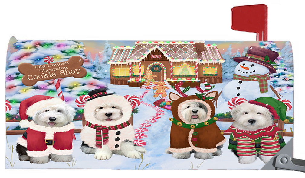 Christmas Holiday Gingerbread Cookie Shop Old English Sheepdogs 6.5 x 19 Inches Magnetic Mailbox Cover Post Box Cover Wraps Garden Yard Décor MBC49008