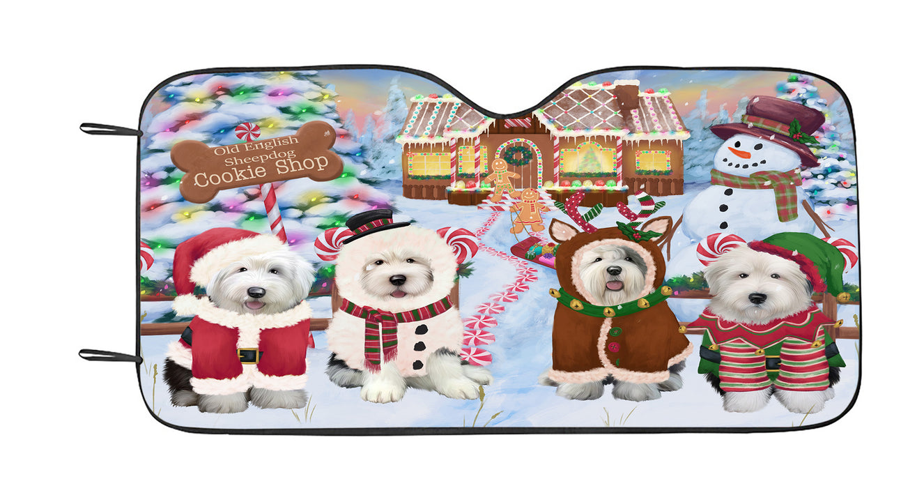 Holiday Gingerbread Cookie Old English Sheepdogs Car Sun Shade