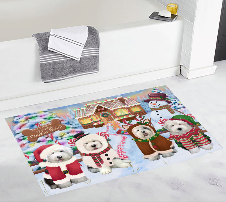Holiday Gingerbread Cookie Old English Sheepdogs Bath Mat