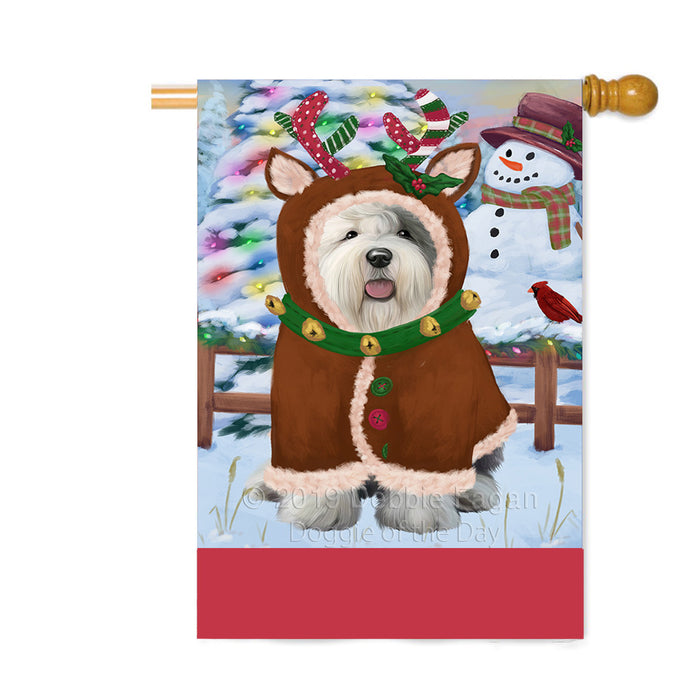 Personalized Gingerbread Candyfest Old English Sheepdog Custom House Flag FLG63890