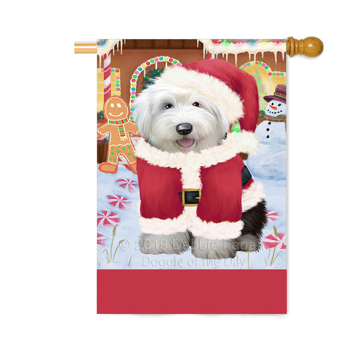 Personalized Gingerbread Candyfest Old English Sheepdog Custom House Flag FLG63891