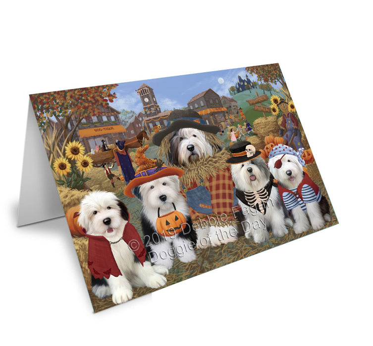 Halloween 'Round Town Old English Sheepdogs Handmade Artwork Assorted Pets Greeting Cards and Note Cards with Envelopes for All Occasions and Holiday Seasons GCD77885
