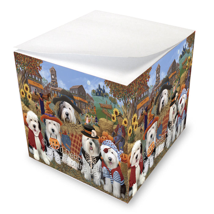 Fall Pumpkin Scarecrow Old English Sheepdog Note Cube NOC-DOTD-A56818
