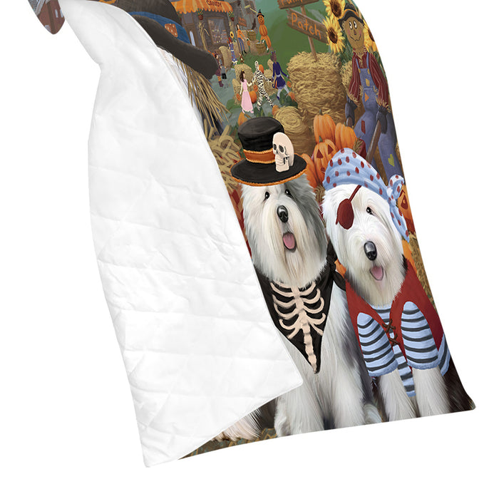 Halloween 'Round Town and Fall Pumpkin Scarecrow Both Old English Sheepdogs Quilt
