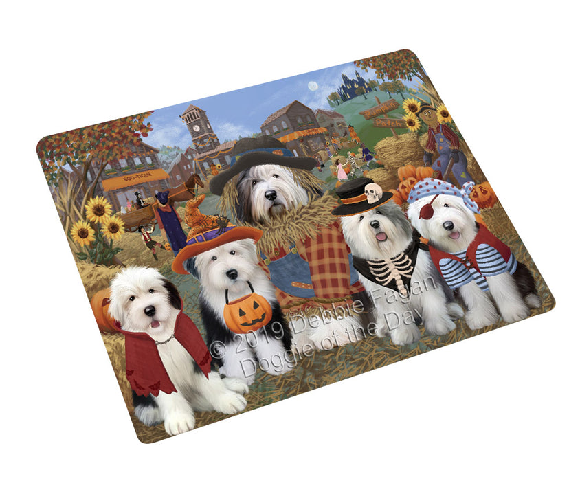 Halloween 'Round Town And Fall Pumpkin Scarecrow Both Old English Sheepdogs Large Refrigerator / Dishwasher Magnet RMAG104508