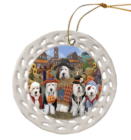 Halloween 'Round Town Old English Sheepdogs Ceramic Doily Ornament DPOR57513