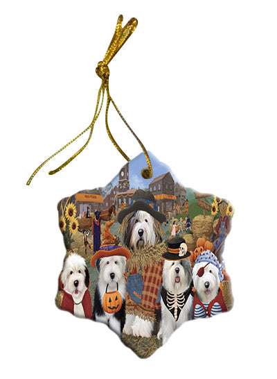 Halloween 'Round Town Old English Sheepdogs Star Porcelain Ornament SPOR57513