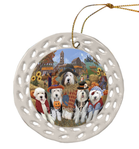 Halloween 'Round Town Old English Sheepdogs Doily Ornament DPOR58050