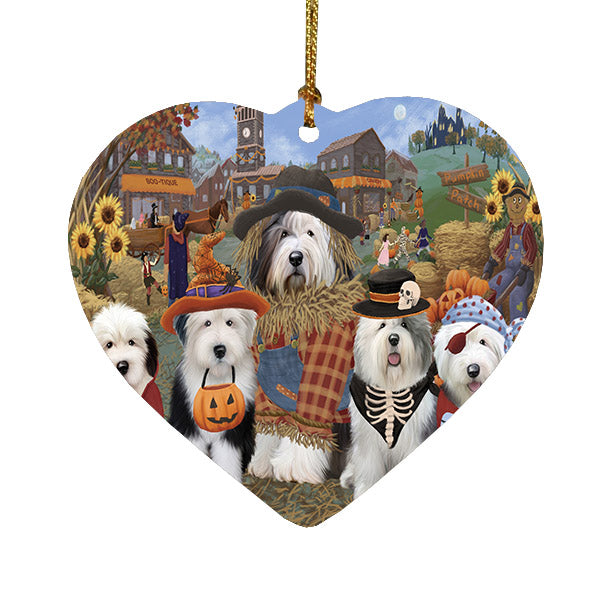Halloween 'Round Town Old English Sheepdogs Heart Christmas Ornament HPOR57513