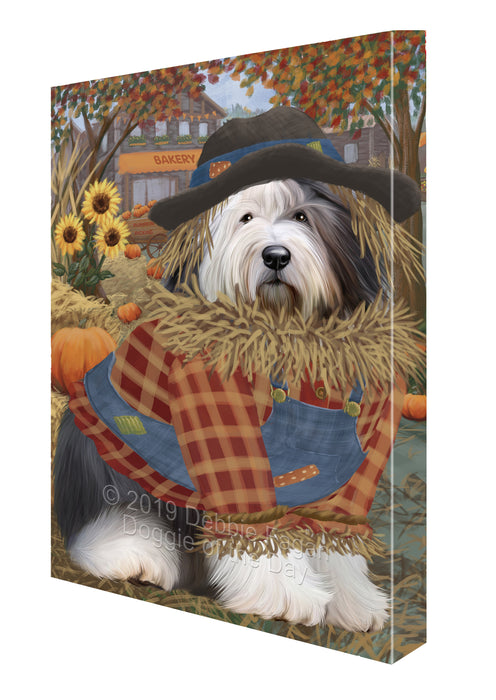Halloween 'Round Town And Fall Pumpkin Scarecrow Both Old English Sheepdogs Canvas Print Wall Art Décor CVS140255
