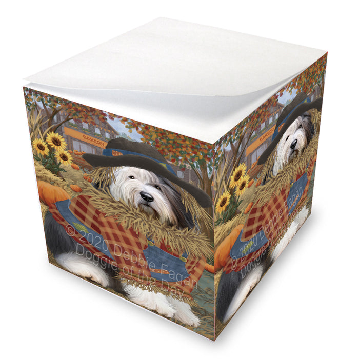 Fall Pumpkin Scarecrow Old English Sheepdog Note Cube NOC-DOTD-A56836