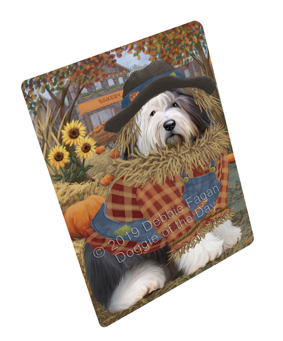 Halloween 'Round Town And Fall Pumpkin Scarecrow Both Old English Sheepdogs Large Refrigerator / Dishwasher Magnet RMAG104874