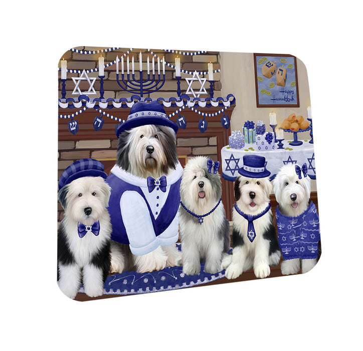 Happy Hanukkah Family Old English Sheepdogs Coasters Set of 4 CST57231