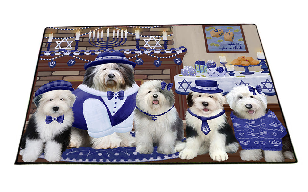 Happy Hanukkah Family Old English Sheepdogs Floormat FLMS54167