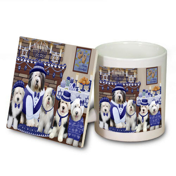 Happy Hanukkah Family Old English Sheepdogs Mug and Coaster Set MUC57265