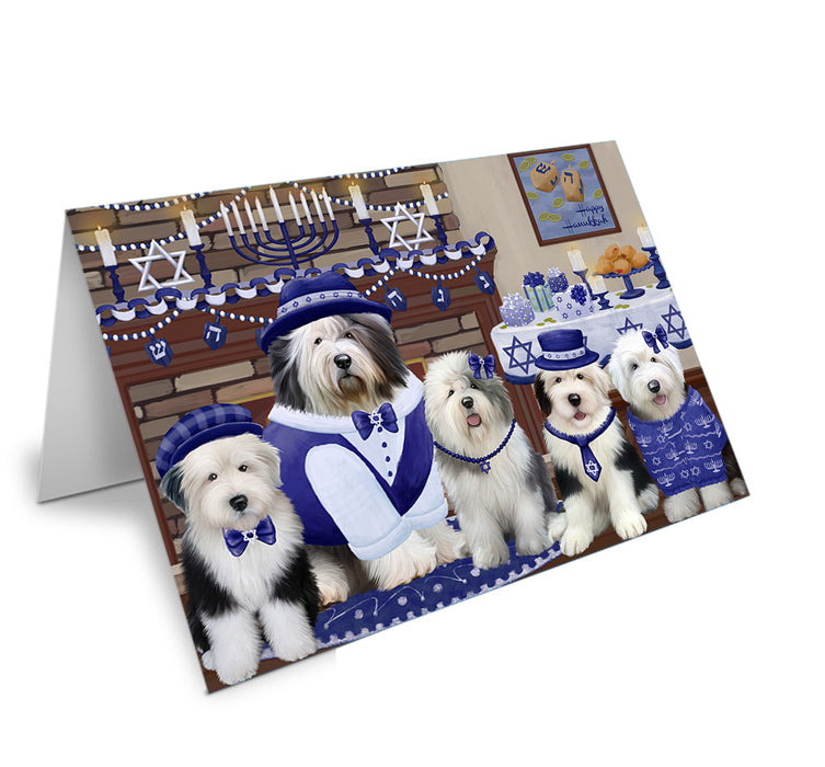 Happy Hanukkah Family Old English Sheepdogs Handmade Artwork Assorted Pets Greeting Cards and Note Cards with Envelopes for All Occasions and Holiday Seasons GCD79046