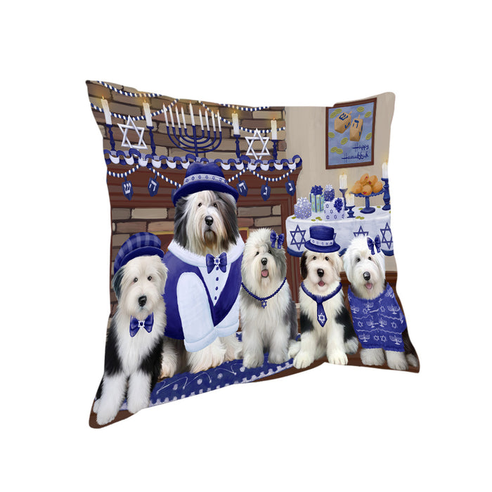 Happy Hanukkah Family Old English Sheepdogs Pillow with Top Quality High-Resolution Images - Ultra Soft Pet Pillows for Sleeping - Reversible & Comfort - Ideal Gift for Dog Lover - Cushion for Sofa Couch Bed - 100% Polyester