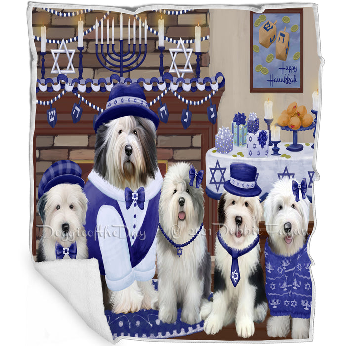 Happy Hanukkah Old English Sheepdogs Blanket BLNKT144009