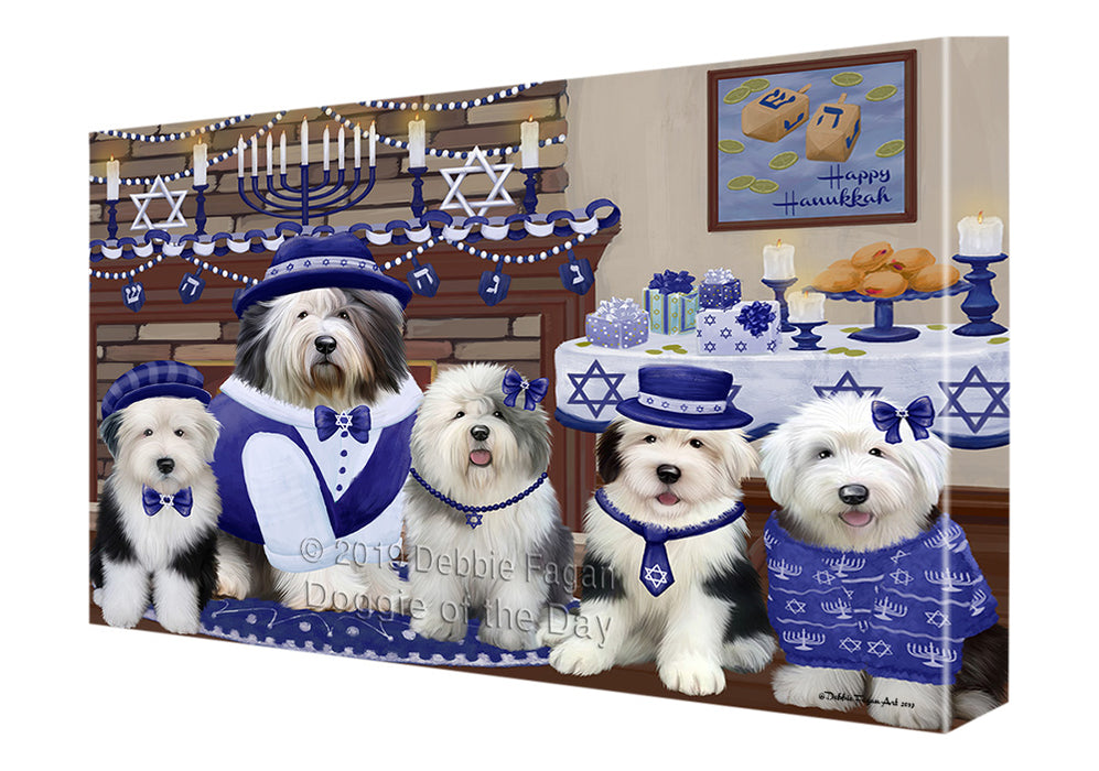 Happy Hanukkah Family Old English Sheepdogs Canvas Print Wall Art Décor CVS141308