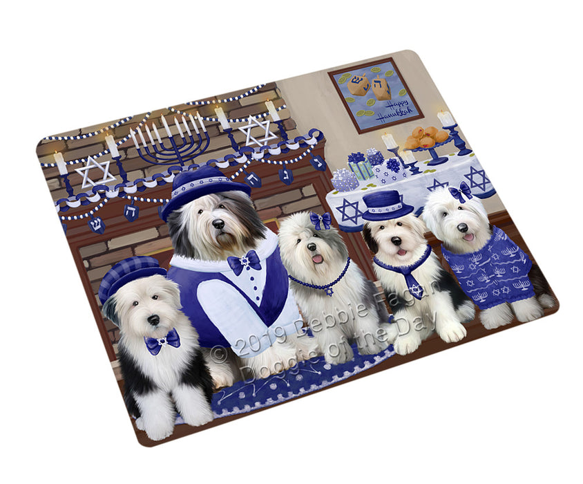 Happy Hanukkah Family Old English Sheepdogs Cutting Board - For Kitchen - Scratch & Stain Resistant - Designed To Stay In Place - Easy To Clean By Hand - Perfect for Chopping Meats, Vegetables