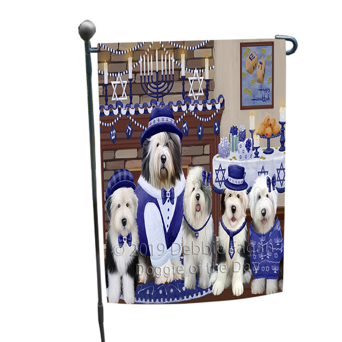 Happy Hanukkah Family Old English Sheepdogs Garden Flag GFLG66056