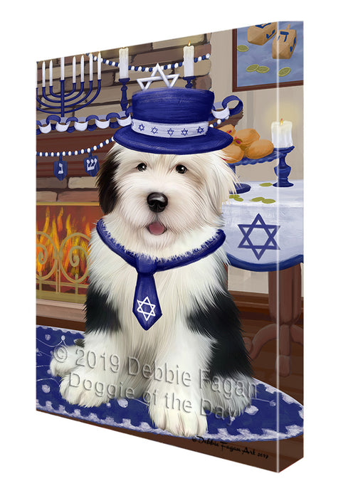 Happy Hanukkah Family Old English Sheepdogs Canvas Print Wall Art Décor CVS144980