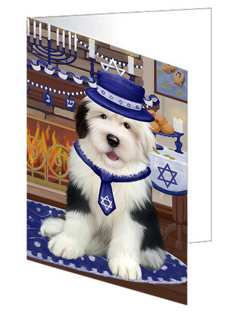 Happy Hanukkah  Old English Sheepdogs Handmade Artwork Assorted Pets Greeting Cards and Note Cards with Envelopes for All Occasions and Holiday Seasons GCD79772