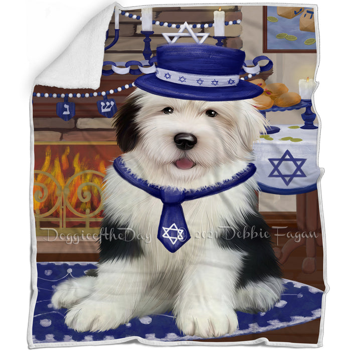 Happy Hanukkah Old English Sheepdog Blanket BLNKT144008