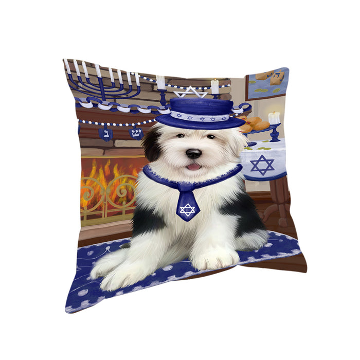 Happy Hanukkah Old English Sheepdogs Pillow with Top Quality High-Resolution Images - Ultra Soft Pet Pillows for Sleeping - Reversible & Comfort - Ideal Gift for Dog Lover - Cushion for Sofa Couch Bed - 100% Polyester