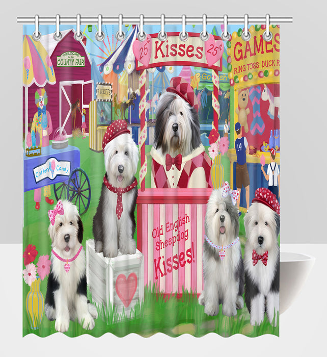 Carnival Kissing Booth Old English Sheepdogs Shower Curtain
