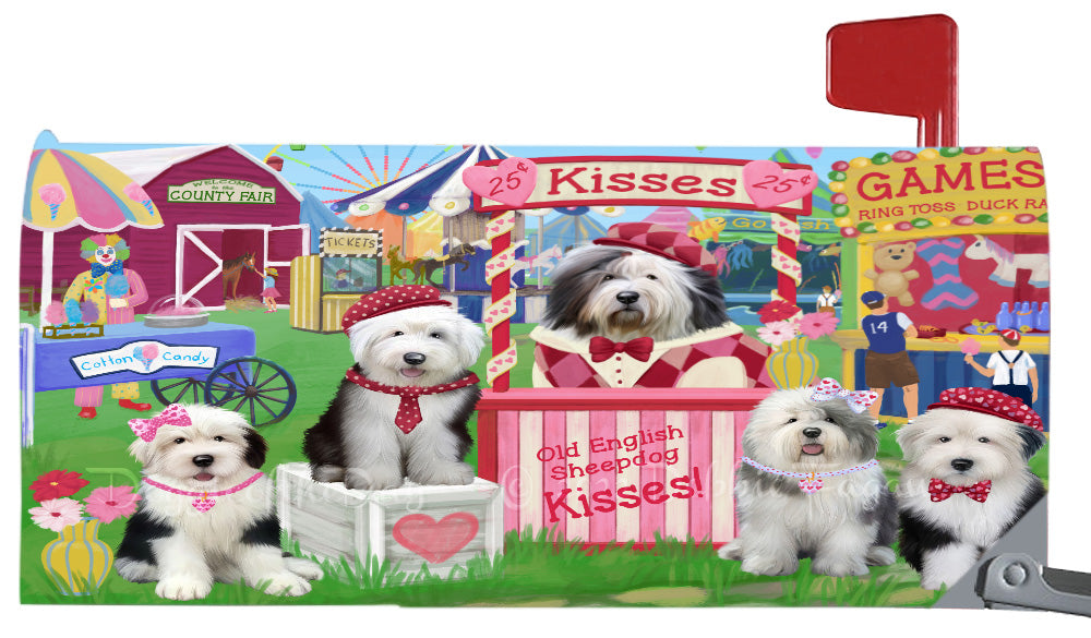 Carnival Kissing Booth Old English Sheepdogs Magnetic Mailbox Cover Both Sides Pet Theme Printed Decorative Letter Box Wrap Case Postbox Thick Magnetic Vinyl Material