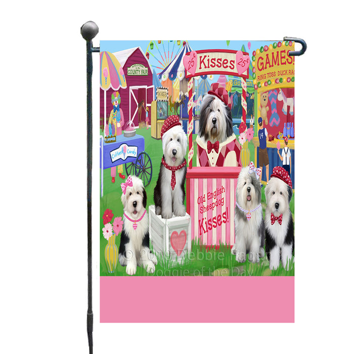 Personalized Carnival Kissing Booth Old English Sheepdogs Custom Garden Flag GFLG64299
