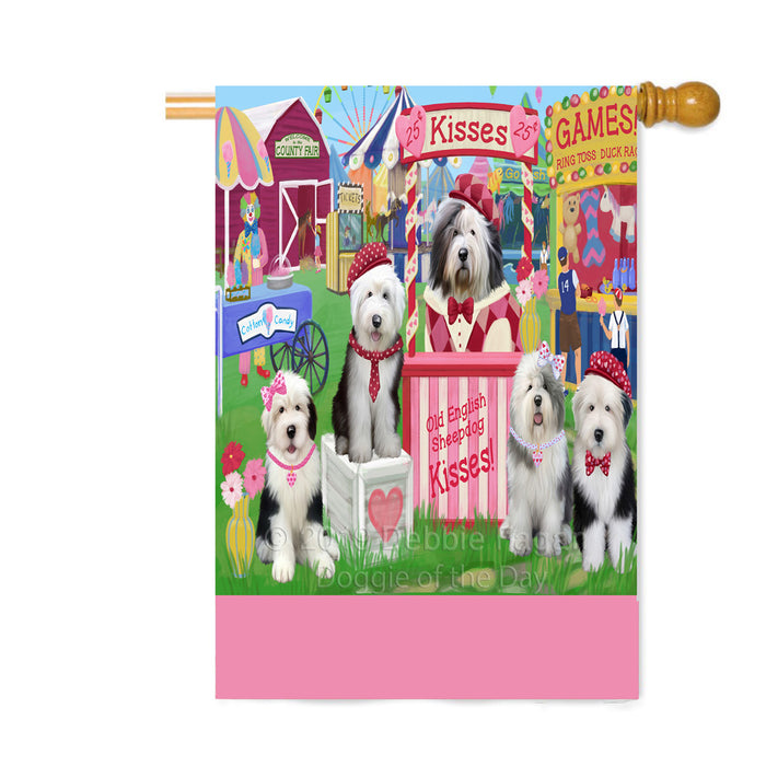 Personalized Carnival Kissing Booth Old English Sheepdogs Custom House Flag FLG63623