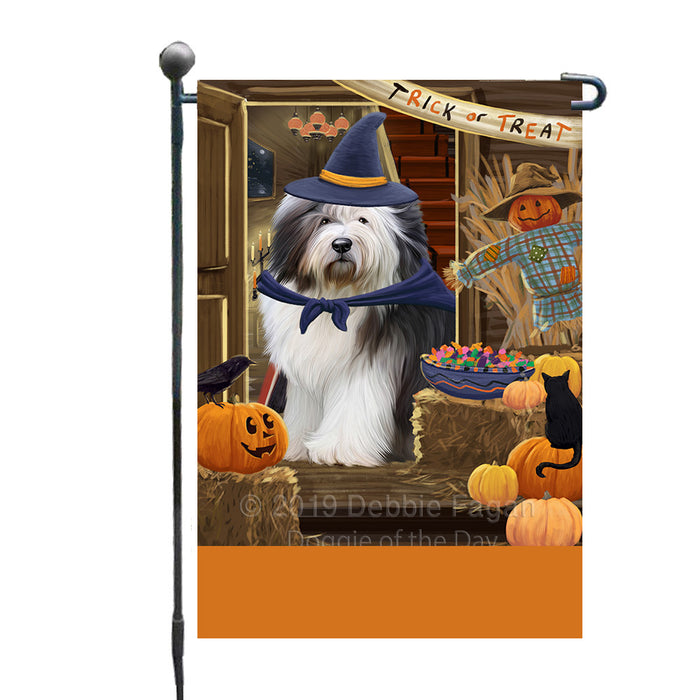 Personalized Enter at Own Risk Trick or Treat Halloween Old English Sheepdog Custom Garden Flags GFLG-DOTD-A59650