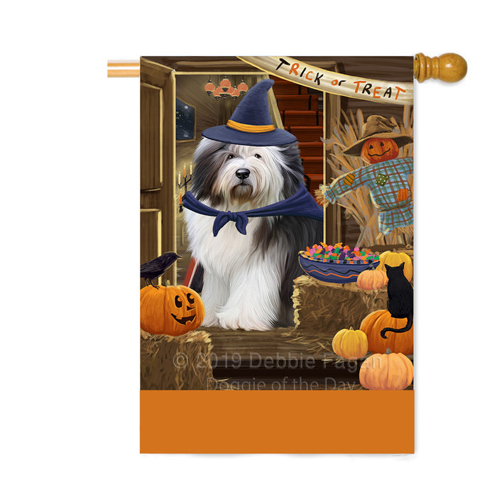 Personalized Enter at Own Risk Trick or Treat Halloween Old English Sheepdog Custom House Flag FLG-DOTD-A59706
