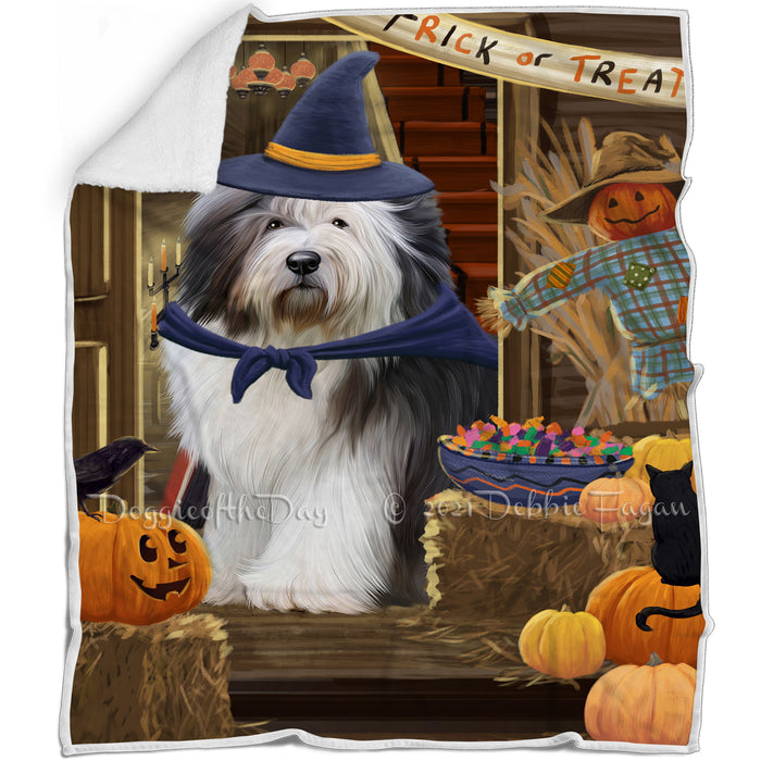 Enter at Own Risk Trick or Treat Halloween Old English Sheepdog Blanket BLNKT96132