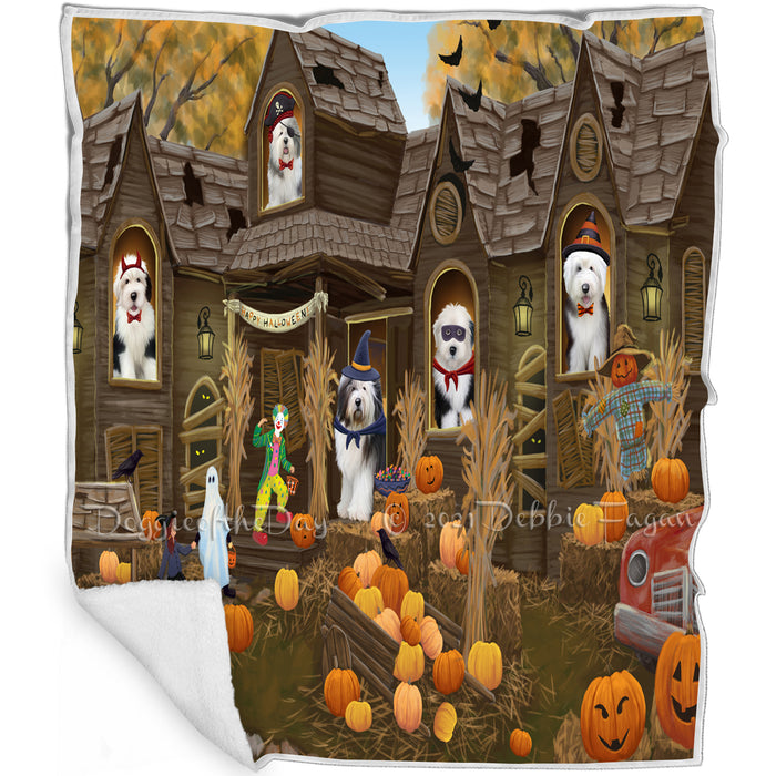 Haunted House Halloween Trick or Treat Old English Sheepdogs Blanket BLNKT93279