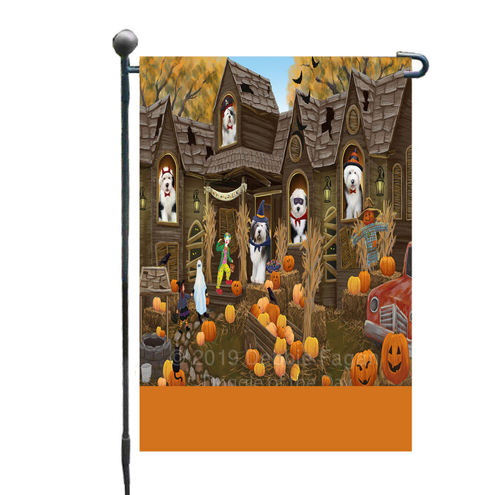 Personalized Haunted House Trick or Treat Halloween Old English Sheepdogs Custom Garden Flags GFLG-DOTD-A59651
