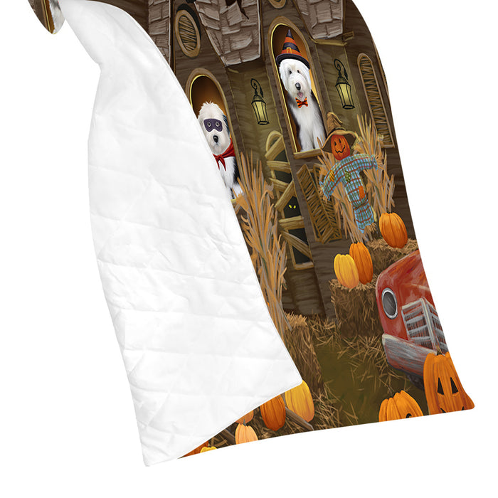 Haunted House Halloween Trick or Treat Old English Sheepdogs Quilt