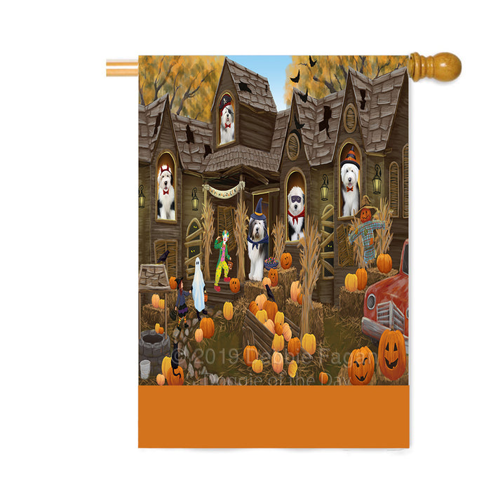 Personalized Haunted House Trick or Treat Halloween Old English Sheepdogs Custom House Flag FLG-DOTD-A59707
