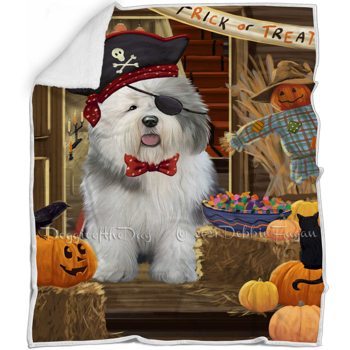 Enter at Own Risk Trick or Treat Halloween Old English Sheepdog Blanket BLNKT96150